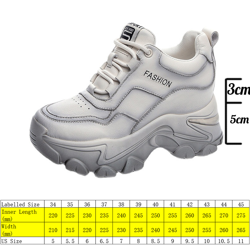 

Fujjin Genuine Leather Women Fashion Sneakers Shoes 8cm Platform Wedge Shoes Chunky Sneakers Spring Autumn Breathable Comfy Shoe, Beige-1