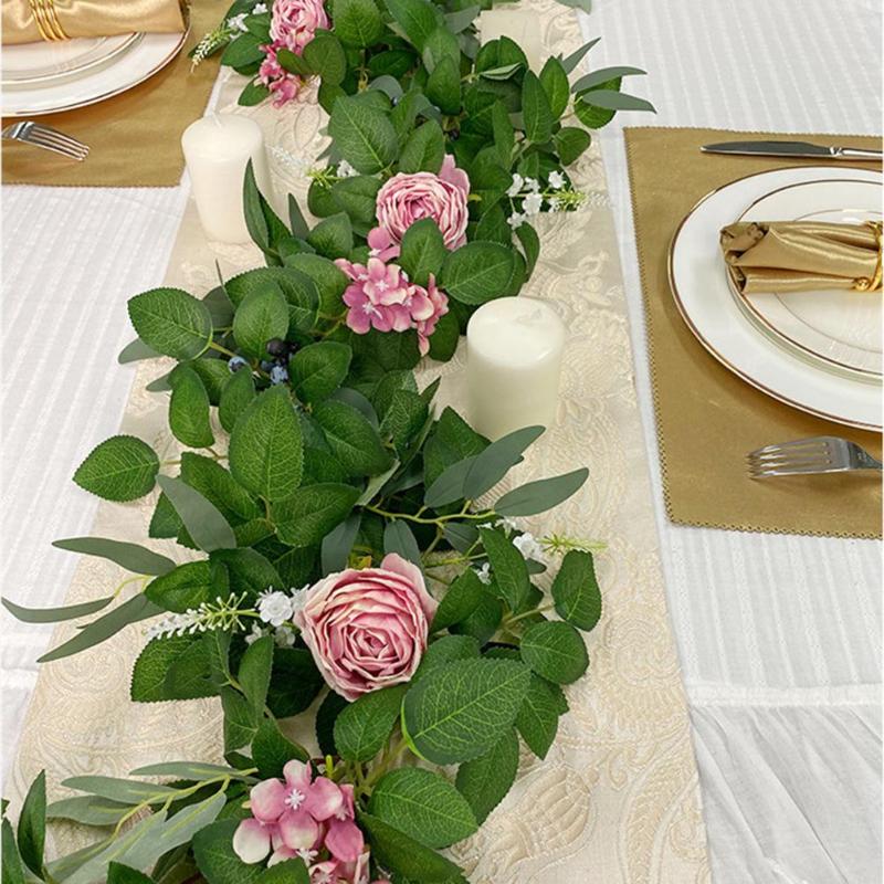 

Decorative Flowers & Wreaths Large Size Simulation Artificial Garland Fake Rose Hanging Plant For Wedding Party Arch Table Arrangement Decor, 23x185cm