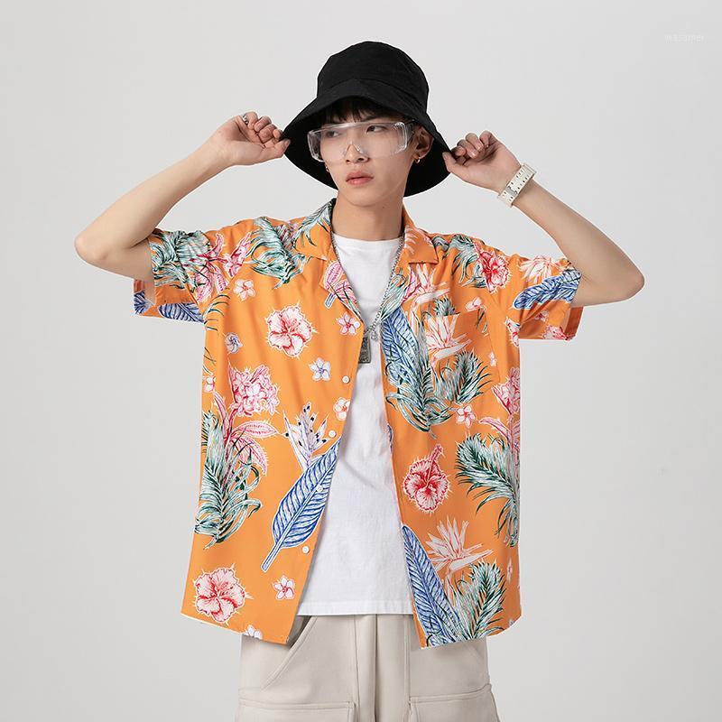 

Summer Floral Pattern Shirts Men Loose Button Blouse Fashion Causal Plus Size Beach Short Sleeve Turn-down Tops Clothing Male Men's Casual, Nt07