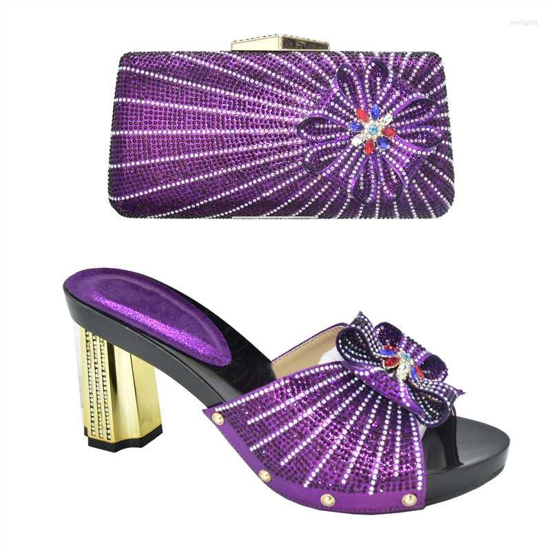 

Dress Shoes Nigerian Women Wedding And Bag Set Decorated With Rhinestone Italian Shoe For Party In Open Toe PumpsDress, Purple only shoes