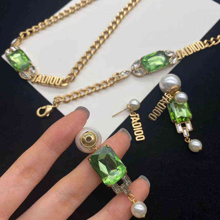 Fine green pearl necklace fashion trend Vintage personalized female Earrings Bracelet-image-782754230