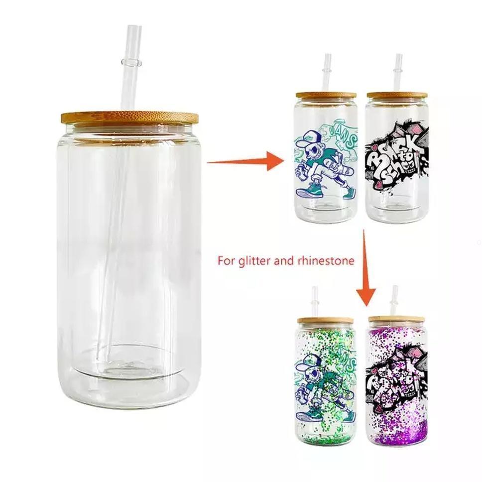 

Sublimation Blanks Glass Tumblers 16oz Double Wall Snow Globe Beer Tea Mugs Frosted Drinking Bottle With Bamboo Lid And Reusable Straw