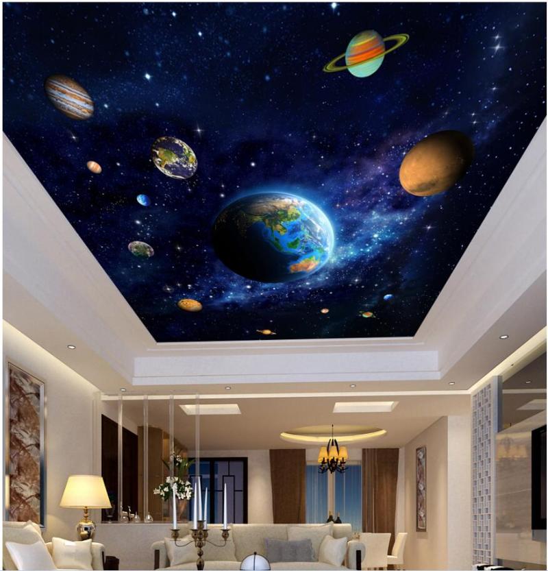 

Wallpapers 3d Ceiling Murals Wall Paper Picture Blue Planet Space Painting Decor Po Wallpaper For Living Room Walls 3 D, As pic