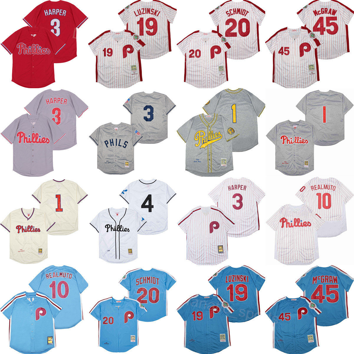 Retro Vintage Baseball 1 Richie Ashburn Jersey 19 Greg Luzinski 10 JT Realmuto 20 Mike Schmidt 45 Tug McGraw Pinstripe Cooperstown 1900 1910 1921-image-756968543