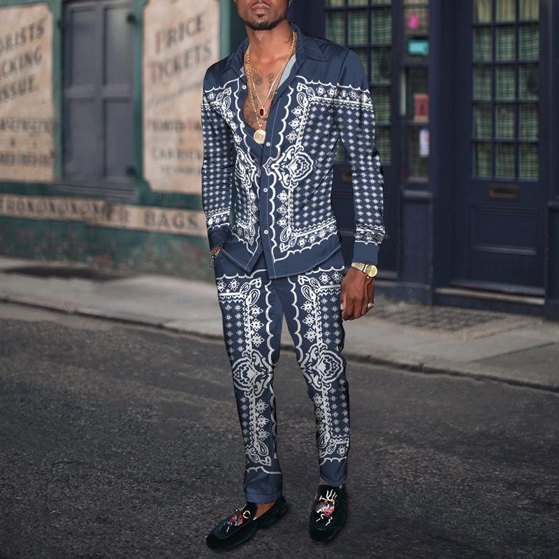 

Men's Tracksuits Spring/Summer Men's Shirt Casual Suit Court Style Retro Large Size Long Sleeve Cardigan Pants 3d Printing 2 Piece SetMe, Tta30-150-1