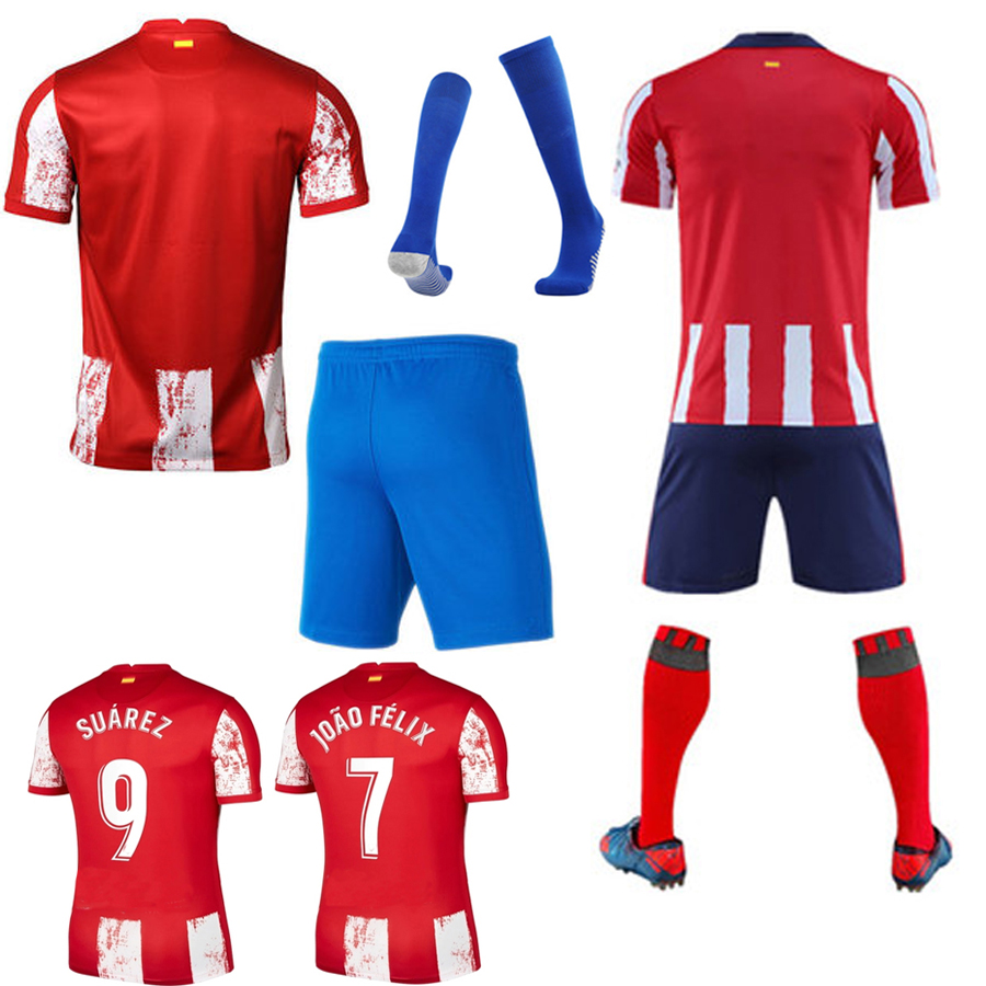 

2022 SUAREZ GRIEZMANN adult kits Soccer Jersey fans player JOÃO FÉLIX M. Llorente CORREA KOKE LEMAR 21 22 football shirt home Camisetas de fútbol Men kids kit uniform, 20 21 red home kit with socks
