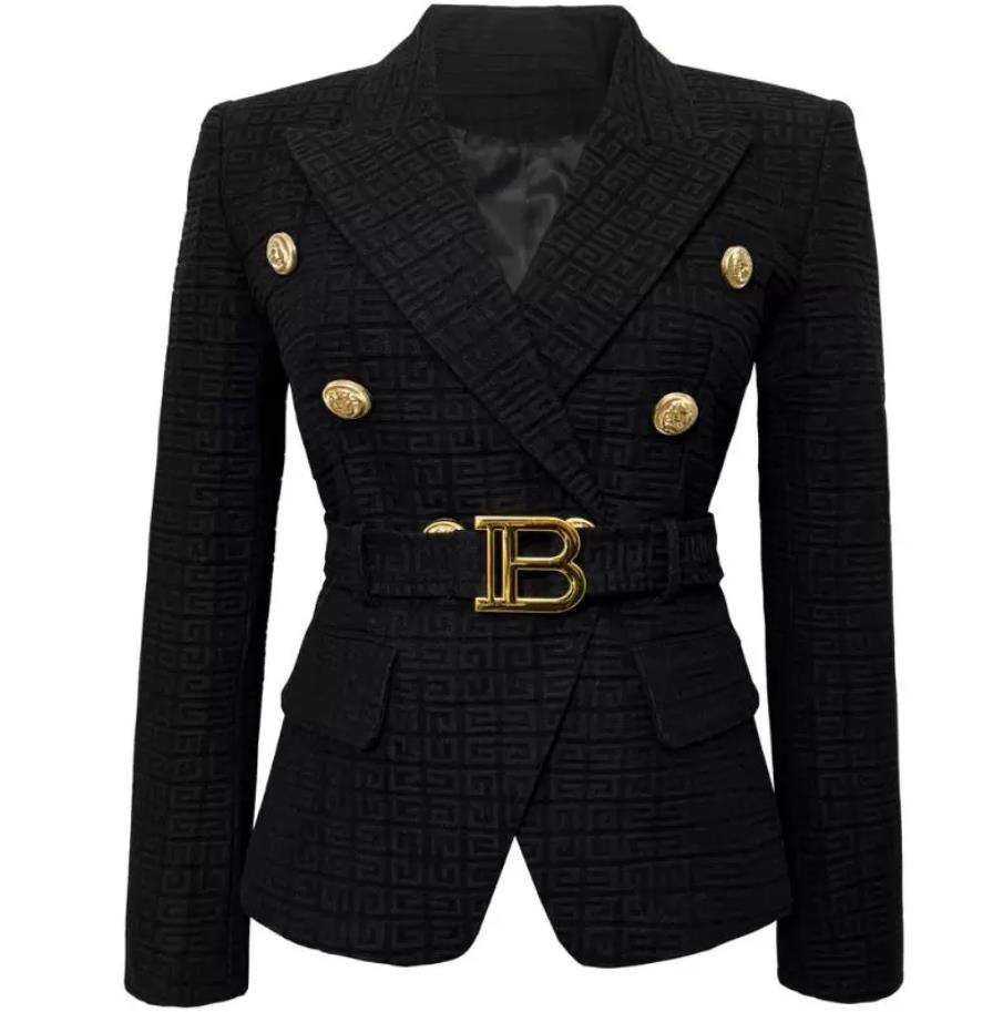 

Women' Suits Spring And Autumn Fashion High quality Small Suit Lion Button Short Black White Jacquard Oversize Jacket