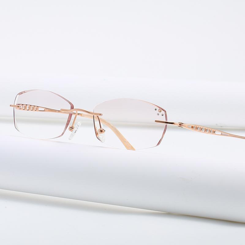 

Fashion Sunglasses Frames ZIROSAT 9136 Titanium Female Rimless Eyewear Diamond Trimmed Myopia Spectacle Frame Women Tint Lenses
