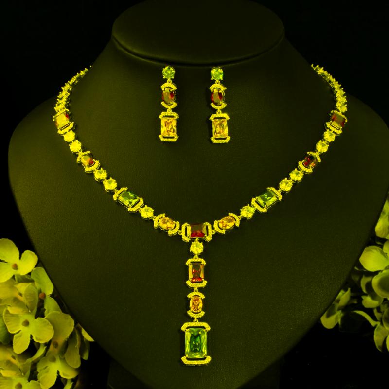 

Earrings & Necklace CWWZircons Sparkling Multicolor Cubic Zirconia Big Dangle Drop Party Wedding Bridal Jewelry Sets Dress Accessories T571E, As pic
