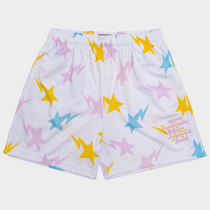 

Eric Emanuel Ee Basic Short York City Fitness Men's Muscle Sports Capris Tide Beach Pants Mesh Breathable, J-143eeyellow pentagram whitebackground