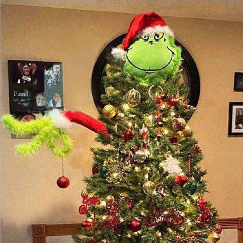 

New Year 2022 Decor Full Set Grinch Series Christmas Tree Decorations Christmas Stuffed Plush Legs Xmas Tree Topper Ornaments T220804