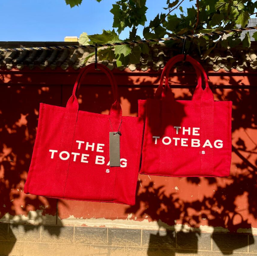 

Summer Solid Color Jacquard Commuter larger Canvas classic marc Tote Bag Women's Handbag with letters print, Red