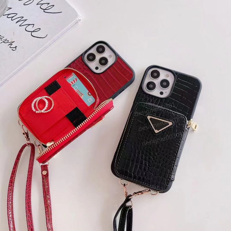 

Designer Crossbody Phone Cases For iPhone 14 13 12 11 Pro Max 14Pro 14ProMax 13Pro 13ProMax Crocodile pattern Mobile Back Cover Luxury Handbag Coin Purse Case Bag, Red[p]