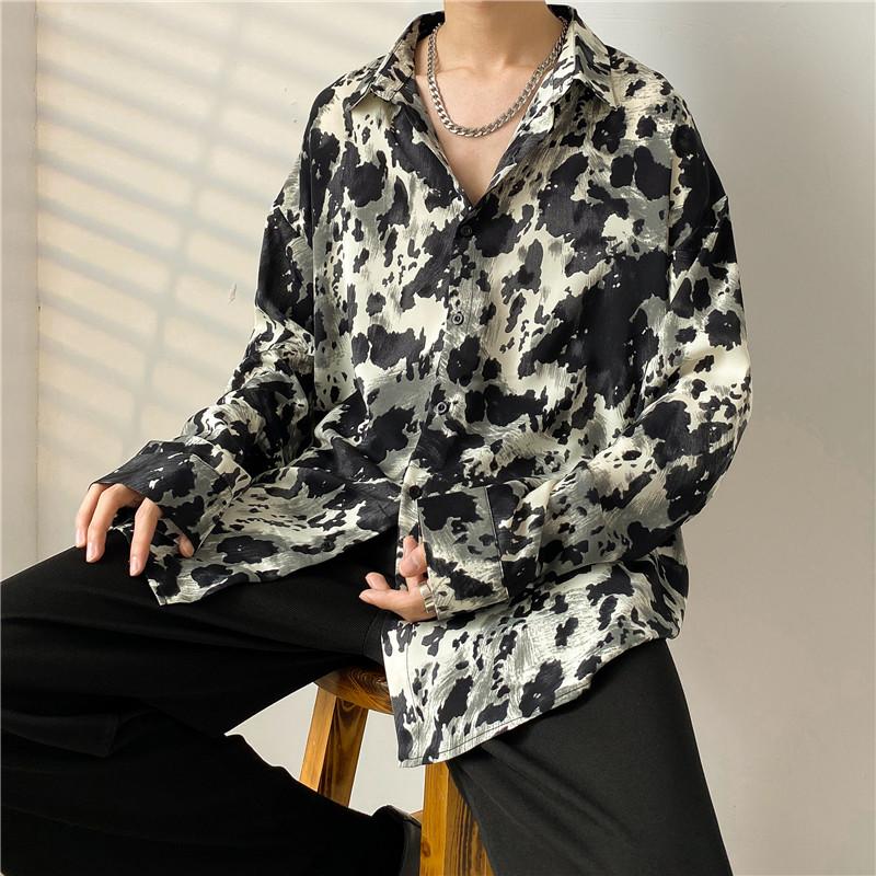 

Men's Casual Shirts Loose Clothes For Mens Fashionable With Printed Korean Style Trends 2022 Products Oversize Costume Boyfriend StyleMen's, Black