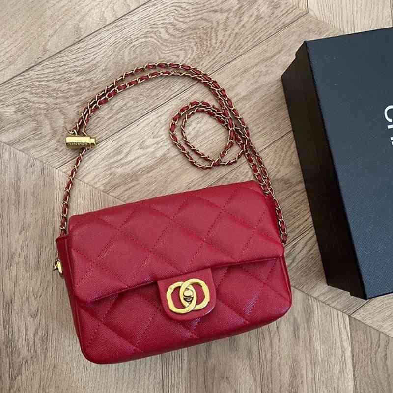 

Designer bag Small Xiangling Square Fat Button Adjustable Women's Chain Msenger Bag Caviar Pattern with a Set of Gift Box Packaging, White