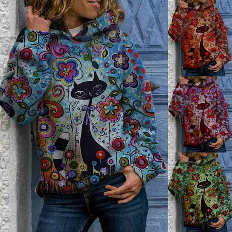 

Popular Cat 3d Printing Casual Hooded Pullover in Autumn and Winter 2020 with Pockets 2, Purple