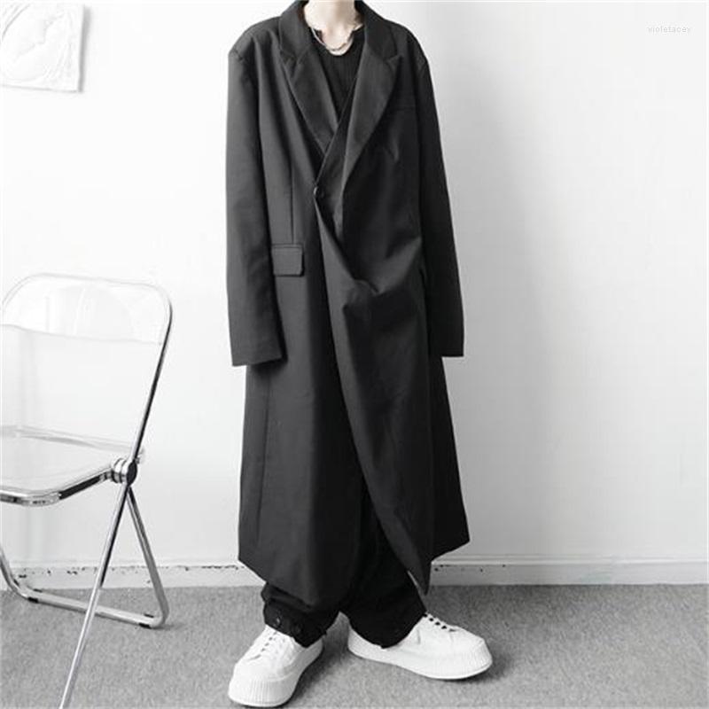 

Men' Trench Coats Windbreaker Autumn Dark Department Personality Irregular Design Korean Version Medium And Long Hairdresser Youth Coat Vio, Black