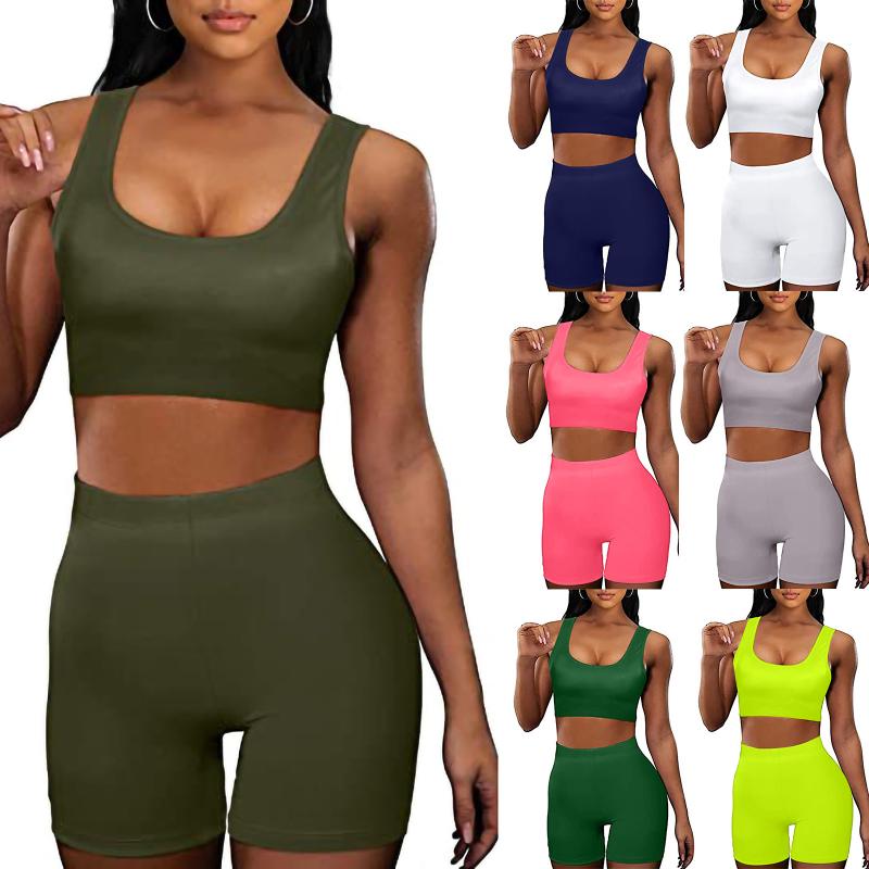

Yoga Outfit Women's Workout Set Women Fitness Gym Clothing Sport Seamless Ribbed Crop Tank High Waist Shorts Outfits Ropa MujerYoga