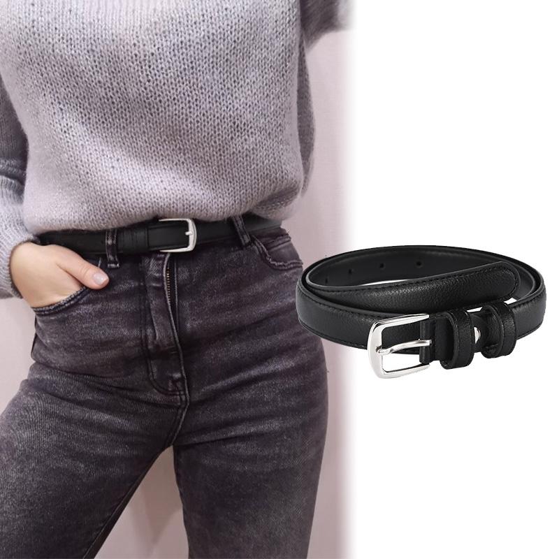 

Belts Women Black Wild Jeans Belt Silver Pin Buckle Waist Female Leather Strap Youth Students Waistband