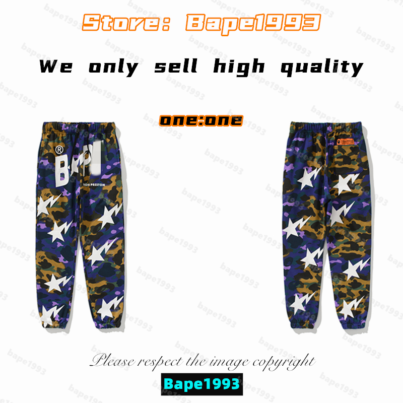 

High Quality Apes Mens Pants Japan Shark B ape head Brand co-branding Galactic Luminous Spots Camouflage Male and female of the same styles 100% cotton pants 1993 KZ2-18, 1 button