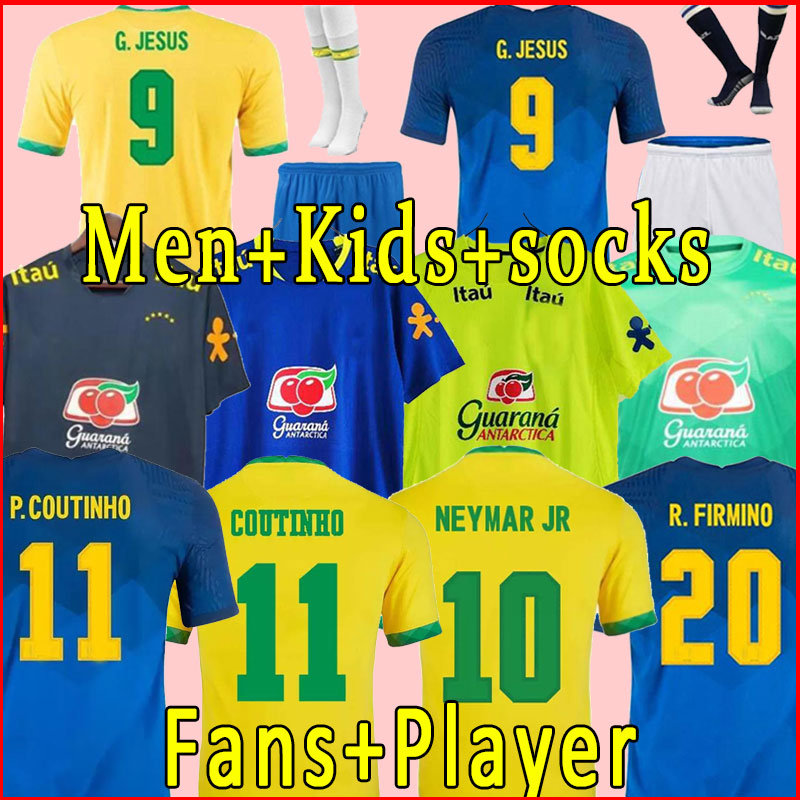 

player version 2021 2022 NEYMAR JR COUTINHO VINICIUS Soccer Jersey BrAZiLs National Team 21 22 Camisa Brasil Kids Kit Football Shirt Training SILVA full set socks set, Away