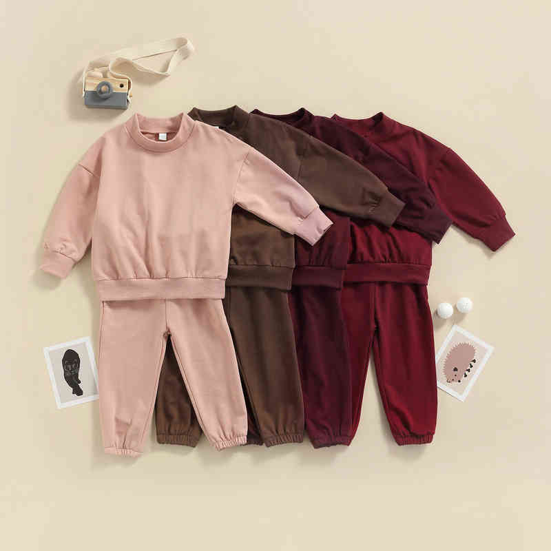 

Citgeett Spring Kids Girl Boys Solid Color Pants Suit Long Sleeve Tops Elastic Casual Autumn Clothing Set J220712