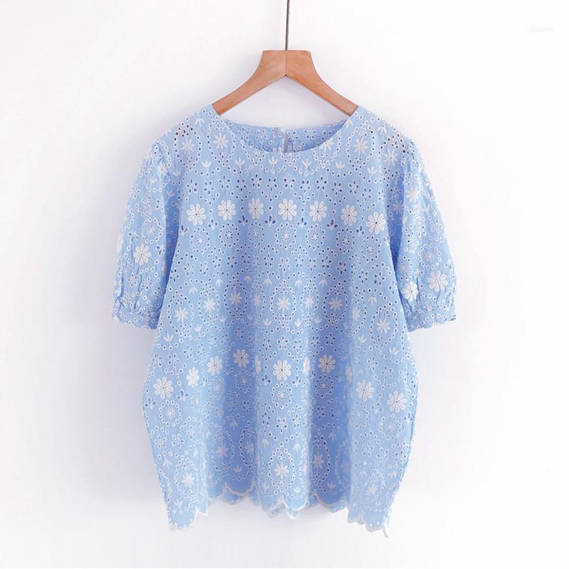 

Women's Blouses & Shirts Lamtrip Romantic Floral Full Embroidery Short Sleeve Shirt Blouse Mori Girl Top 2022 Summer, Pink