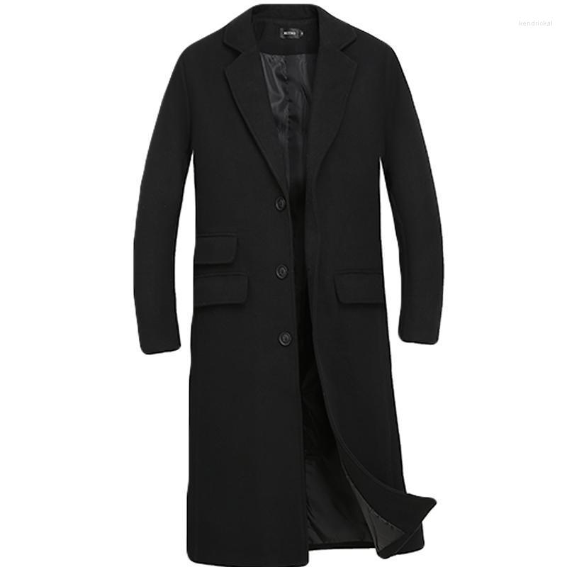 

Men's Wool & Blends Woolen Jacket/coat Mid-length Slim-fit British Winter/2022 Product Blended Windbreaker Business Clothing Kend22, Black