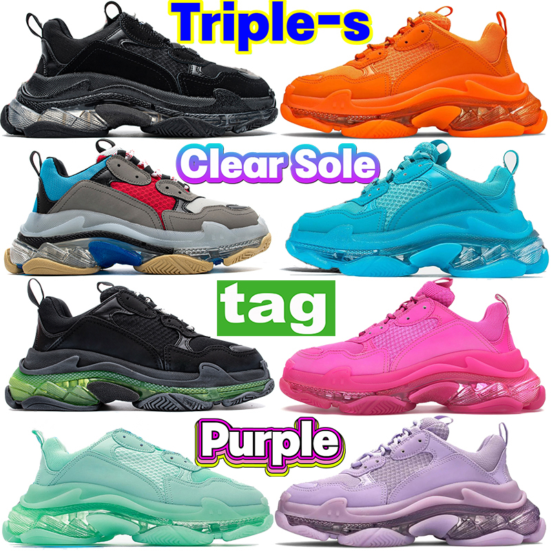 

Newest Triple-s Clear Sole Casual Shoes Black Pink Green Grey Red Blue Orange Purple mens women Platform Beige Turquoise light Tan Fluo Yellow White Writing Sneakers, Shoe box