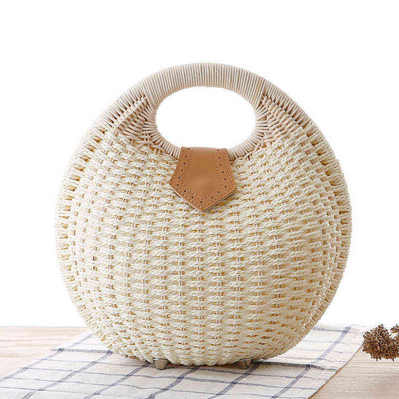 

Shopping Bags Designer Round Woven Rattan for Women Handbags Casual Shell Straw Summer Beach Braided Women's Bag Bali Clutch Purse 220317, White