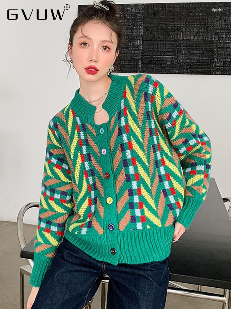 

Women' Knits & Tees Korean Green Knitted Striped Sweater Retro Female Design Sense Niche Long Sleeve Cardigan Coat 2022 Autumn Tide 20A3009