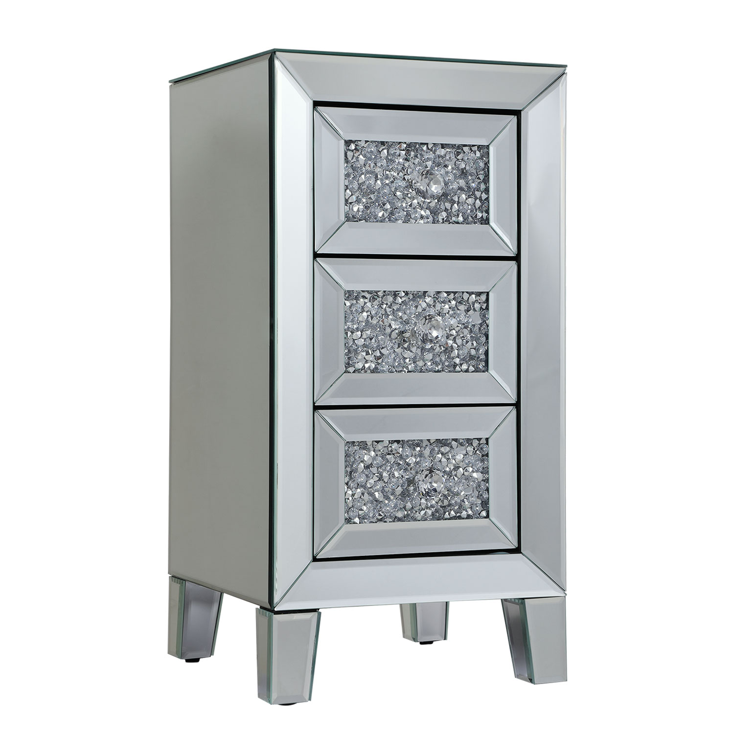 Mirror nightstand sofa side table with 3 crystal diamond drawers end table of bedroom living room furniture-image-768748335