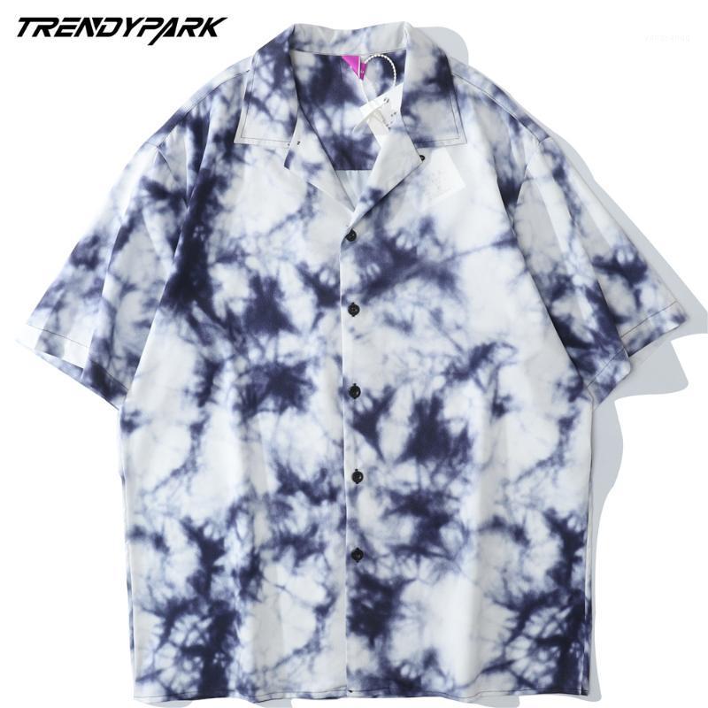 

Men's Shirt Summer Beach Hawaiian Holiday Casual Tie-dye Print Short Sleeve Oversized 2022 Soft Top Shirts, White