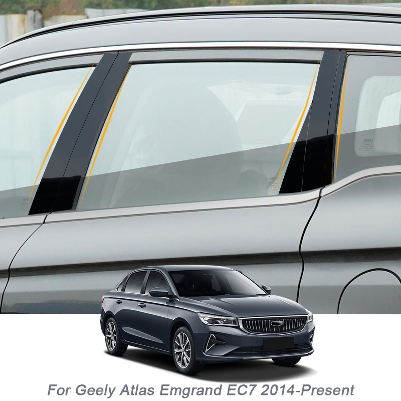 

6PCS Car Window Center Pillar Sticker Trim Anti-Scratch Film For Geely Emgrand EC7 Atlas X7 Sport Azkarra Atlas Pro 2014-2023, Black
