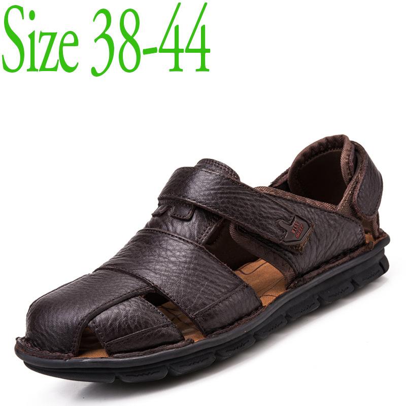 

Sandals Men Beach Shoes High Quality Cow Leather For Retro Summer Genuine, Black
