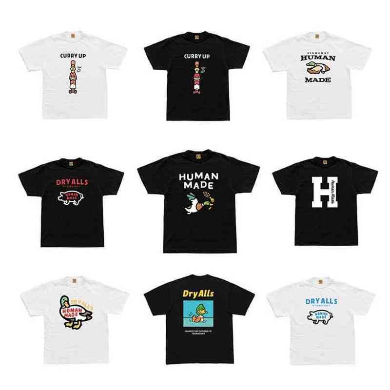 

Human Made Swimming Duck Bamboo Cotton Short Sleeved T-shirt Men' Loose Personality Large Size Tide Brand Summer Pure2521c11, White curryup