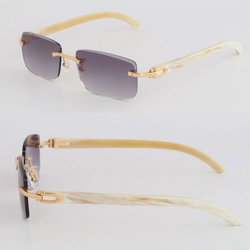 

NEW Frameless Diamond cut Lens 8200757 Sunglasses Woman Metal Rimless Original White Genuine Natural Horn 18K Gold Male Female Square Sun Glasses Man Size:57-18-140