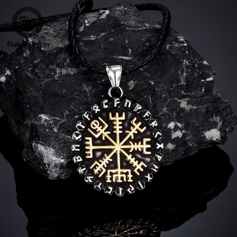 

Pendant Necklaces Classic Norse 24 Runes Viking Compass Mens Amulet Vegvisir Stainless Steel Chain Icelandic Male Jewelry GiftsPendant