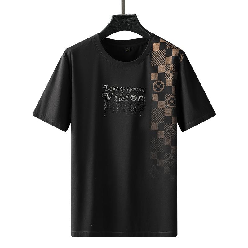 

Men's T-Shirts Summer Men's Short Sleeved T-shirt Trend Diamond Burnt Flower Half Sleeve Light Luxury TopMen's, White