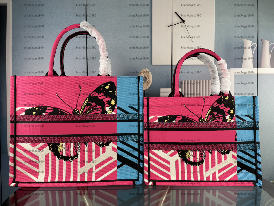 

7A Large size handmade embroidery pattern shopping bag ladies large-capacity handbags Paris Top quality handbag fashion retro ethnic style canvas, Fuchsia butterfly