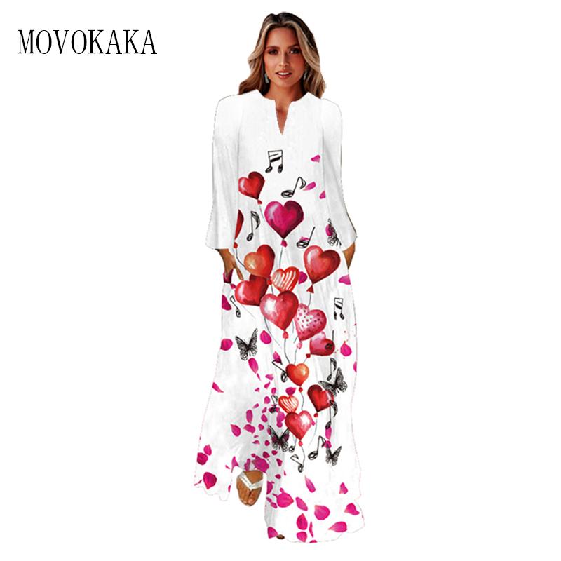 

Casual Dresses MOVOKAKA Spring Autumn Long Sleeve Dress White Loose Beach Breathable Heart Print Woman Elegant 2022, Black;gray