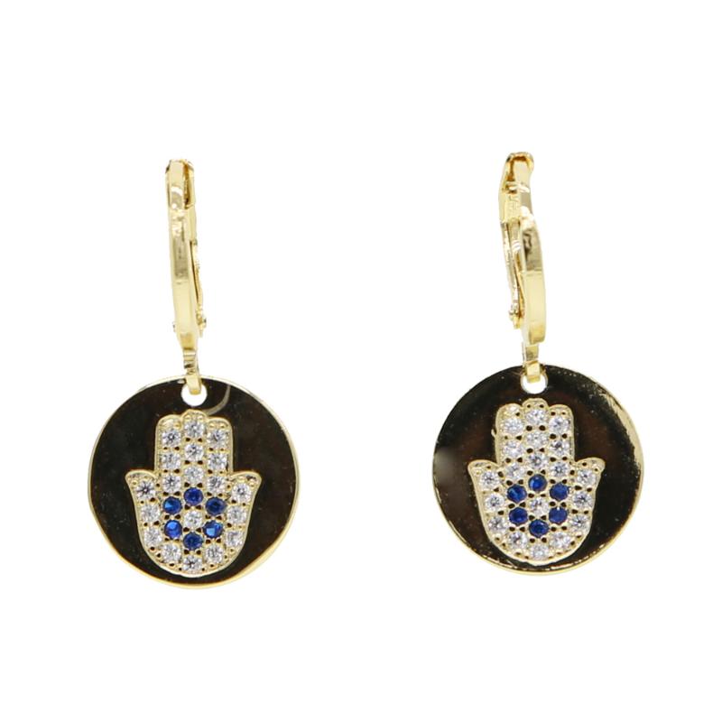 

Dangle & Chandelier Gold Filled Geometric Circle Hamsa Hand Shape Zircon Drop Earrings For Women Simple Fashion Lucky Charm Gifts Party Jewe