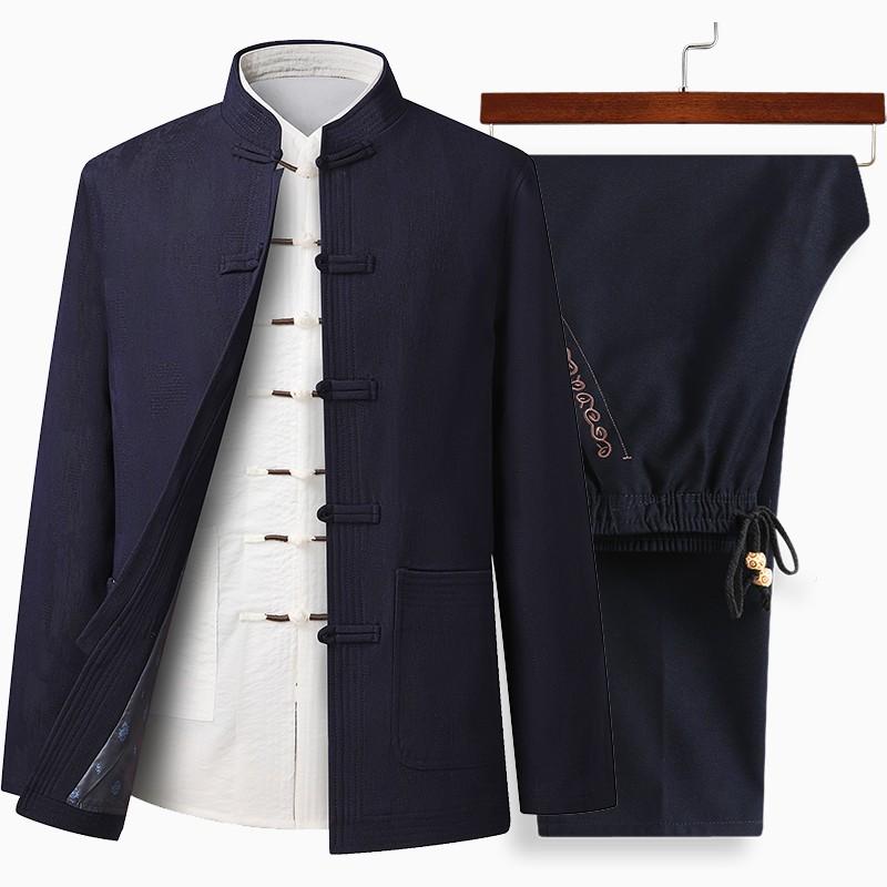 

Men's Tracksuits Autumn Solid Tang Men's Jacket Suits Leisure Casual Loose Sets Chinese Style Button Costume Novelty StreetwearMen's MMe, Black coat