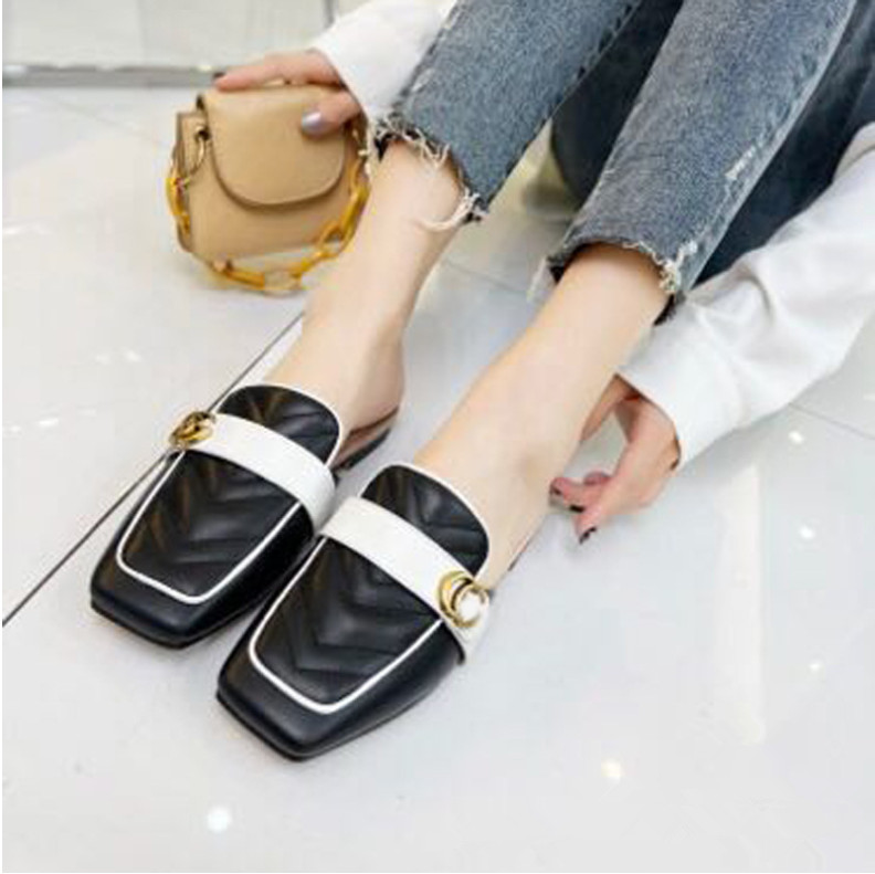 

Designer Slippers Princetown Women Loafers Genuine leather Flats Mules Classic Double G Slipper Metal Buckle Lazy Slides, White