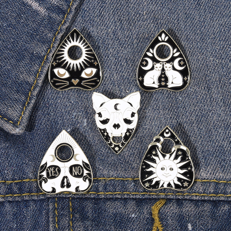 

Witch Ouija Enamel Pins Custom Witchcat Sun Moon Skull Brooches Lapel Badges Black Punk Gothic Jewelry Gift for Kids Friends, Mixed colors