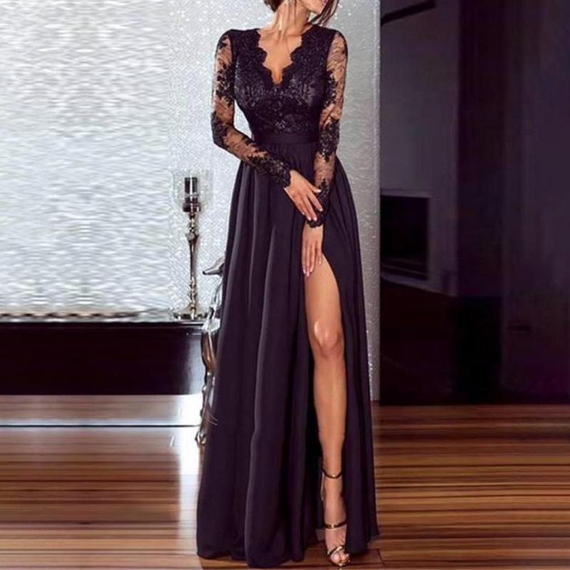

Casual Dresses Wear-resistant Gorgeous Flower Embroidery Loose Hem Party Dress Full Length Summer Evening Solid Color ClothingCasual, Black
