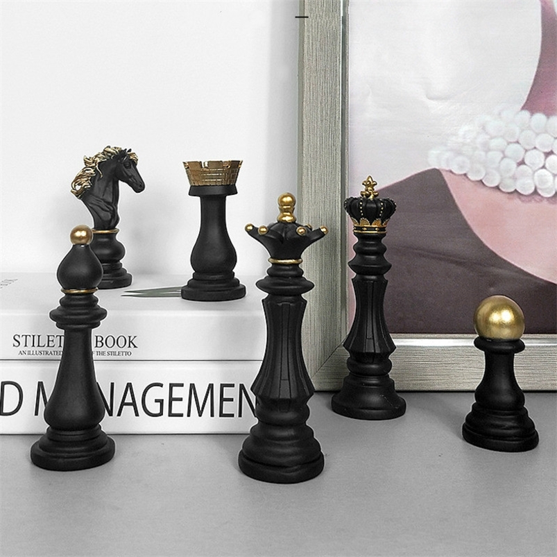 

6pcs International Set Figurines King Queen Knight Bishop Chariot Chess Pieces Board Games Accessories Retro Home Decor 220614