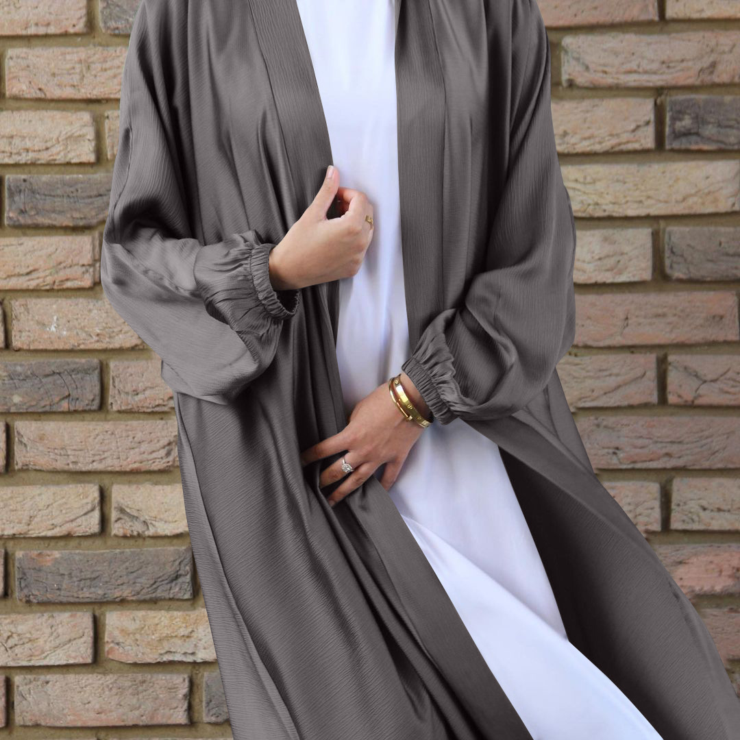 

Ramadan Eid Open Abayas for Women Dubai Abaya Satin Tukey Muslim Hijab Dress Bubble Sleeves Kaftan Islam Kimono Femme Musulmane