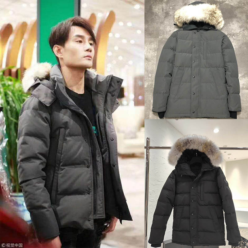 Mens Outerwear Coats Winter outdoor leisure sports down jacket white duck windproof aviator parker long leather collar cap warm real wolf fur
