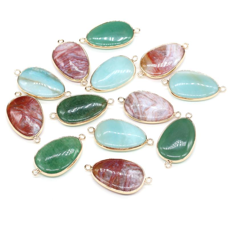 

Pendant Necklaces Natural Drop-shaped Semi-precious Stone Edging Connector Charms For Jewelry Making DIY Necklace Accessories 20x40mm 1PCPen